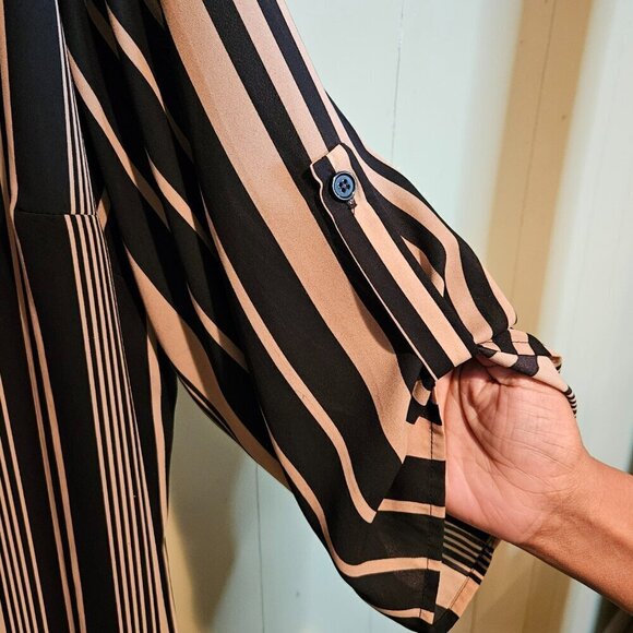 Avenue Black and Beige Striped Tunic, Size 30/32, Oversized, Flowy - Picture 4 of 7